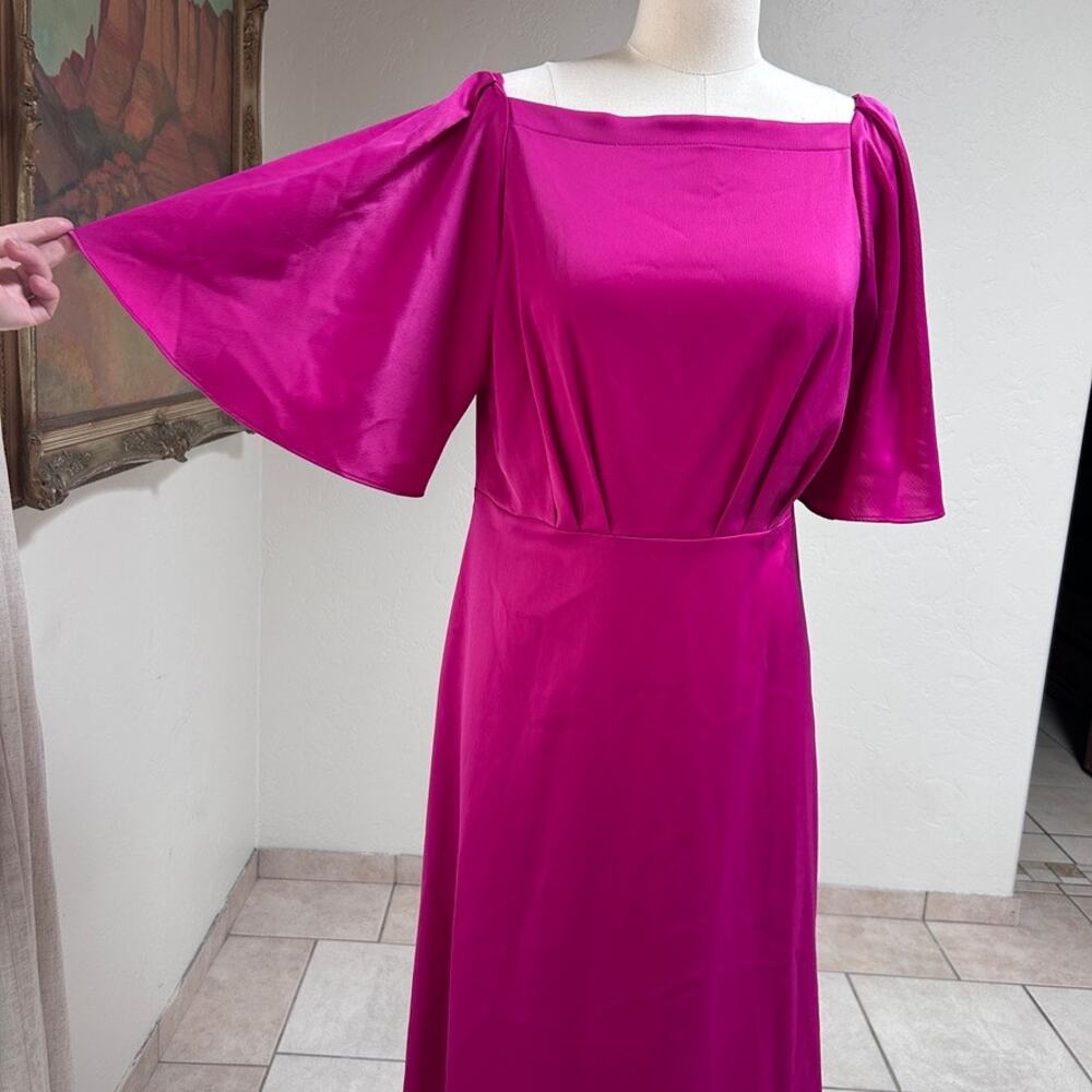 fuchsia satin midi dress flutter sleeve drape wedding guest party women‎ 8